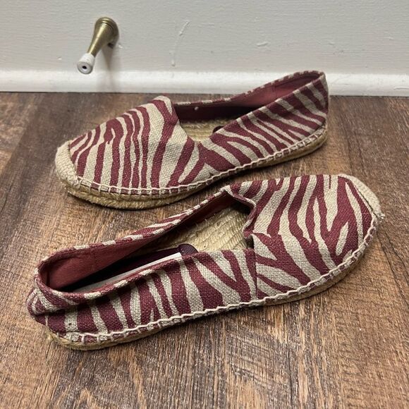 Stella McCartney Red/Beige Bordeaux Zebra Print Espadrille Flats Size 6 - Picture 1 of 16